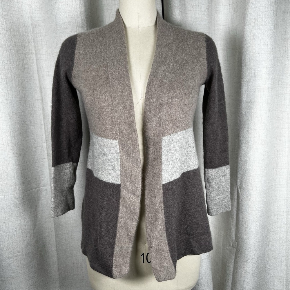 Charter Club Luxury 100% Cashmere Medium Sweater Cardigan Colorblock Grey Brown